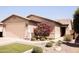Charming single-story home featuring a well-manicured front yard with desert landscaping and a blossoming tree at 1364 W Spine Tree Ave, Queen Creek, AZ 85140