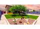 Spacious backyard with lush green lawn, a large shade tree, and decorative landscaping at 16210 W Durango St, Goodyear, AZ 85338