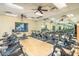 Large community gym with exercise bikes, mirrored walls, and ceiling fans at 41584 W Springtime Rd, Maricopa, AZ 85138