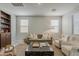 Cozy living room with neutral tones, stylish furniture, and ample natural light from large windows at 9352 E Saturn Ave, Mesa, AZ 85212