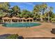 Large community pool surrounded by covered seating areas and lush landscaping at 1633 E Lakeside Dr # 127, Gilbert, AZ 85234