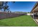 Well-maintained backyard featuring a lush lawn and a covered patio area at 1718 W Voltaire Ave, Phoenix, AZ 85029