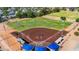 Overhead shot of baseball field, highlighted with well-groomed dirt, grass, seating and athletic equipment at 242 N Crosscreek Dr, Chandler, AZ 85225