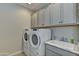 Modern laundry room with stacked washer/dryer and basin sink, featuring bright natural light at 3411 E Louise Dr, Phoenix, AZ 85050