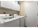 Functional laundry room showcasing modern washer and dryer units beneath cabinets with ample storage at 3412 E Kristal Way, Phoenix, AZ 85050
