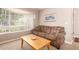 Cozy living room with a plush sofa, a wooden coffee table, and a bright window at 3412 E Kristal Way, Phoenix, AZ 85050