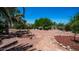 Private backyard showcasing drought-tolerant landscaping with a variety of trees, bushes, and rocks at 2101 S 167Th Dr, Goodyear, AZ 85338