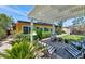 Backyard featuring covered patio with modern seating, lush greenery, and well-manicured landscaping at 3351 N 6Th Ave, Phoenix, AZ 85013