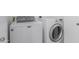 Bright laundry room with modern, white front loading washer and dryer set at 7601 E Roosevelt St # 1012, Scottsdale, AZ 85257