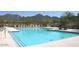 Community swimming pool with desert landscaping, lounge chairs and mountain views at 10329 E Star Of The Desert Dr, Scottsdale, AZ 85255