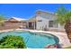 Backyard oasis showcasing a swimming pool, patio area, and lush greenery at 10951 E Delta Ave, Mesa, AZ 85208