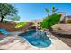 This backyard boasts a sparkling pool, rock waterfall, and well-manicured landscaping, creating a private oasis at 1834 W Nighthawk Way, Phoenix, AZ 85045