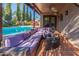 Stylish outdoor patio with comfortable seating and picturesque pool view, perfect for entertaining at 2402 E Cinnabar Ave, Phoenix, AZ 85028