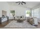 Cozy living room with vaulted ceiling, plush seating, and wood-look flooring at 7144 E Lakeview Ave, Mesa, AZ 85209