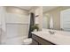 Clean bathroom featuring a shower-tub, toilet and ample counter space at 12039 E Primrose Ln, Florence, AZ 85132