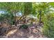 Expansive backyard showcasing mature trees, a covered patio, and meticulously landscaped garden at 14819 W Lupine Ln, Surprise, AZ 85374