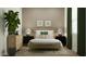 Bright bedroom with a light wood bed frame, bench, and a large potted plant at 23146 E Lords Way, Queen Creek, AZ 85142