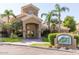 Attractive clubhouse with a beautifully landscaped entrance and community map at 5335 E Shea Blvd # 1087, Scottsdale, AZ 85254