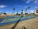 Community basketball court with hoops, surrounded by lush greenery and palm trees at 2301 E Beachcomber Dr, Gilbert, AZ 85234