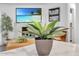 Modern interior featuring stylish decor with a mounted tv and a decorative plant at 3505 N Miller Rd, Scottsdale, AZ 85251