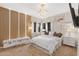 Cozy bedroom featuring elegant lighting, a padded headboard, and stylish window treatments at 5905 N Echo Canyon Ln, Phoenix, AZ 85018