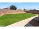 This backyard showcases a vibrant green lawn area, brick perimeter fence, and well-maintained landscaping at 14728 W Redfield Rd, Surprise, AZ 85379