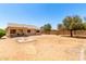 Expansive backyard with dirt landscaping, a covered patio, block fence, and mature trees at 30601 N Royal Oak Way, San Tan Valley, AZ 85143
