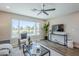 Bright living room featuring a large window with scenic views and modern decor at 7535 W Kimberly Way, Glendale, AZ 85308