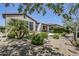 Inviting backyard with patio seating, lush landscaping, palm tree, and ample space for entertaining guests at 841 E Farmers Ln, Queen Creek, AZ 85140