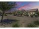 Expansive backyard featuring desert landscaping, flowering trees, and a covered patio with sliding glass doors at 841 E Farmers Ln, Queen Creek, AZ 85140