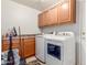 Well-organized laundry room with overhead cabinets and a modern washer and dryer at 1142 E Mayfield Dr, San Tan Valley, AZ 85143