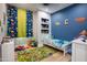 A bedroom features playful decor, a cozy bed, and bright blue accent wall for imaginative play at 18125 W Montebello Ct # 67, Litchfield Park, AZ 85340