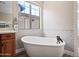 Bathroom featuring a soaking tub, window with a view, and vanity at 20453 W Daniel Pl, Buckeye, AZ 85396