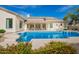 Beautiful swimming pool with colorful flowers in backyard at 22756 N 91St Way, Scottsdale, AZ 85255