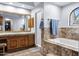 Bathroom with soaking tub, shower, toilet, vanity, and stained glass window at 322 E Gary Cir, Mesa, AZ 85201