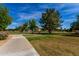 Well-maintained green space with a paved walking path and mature trees in a suburban community at 7231 W Lone Cactus Dr, Glendale, AZ 85308
