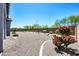 Backyard featuring gravel landscaping, privacy wall, and mature flowering shrubs at 17003 W Alameda Rd, Surprise, AZ 85387