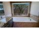 Bathroom soaking tub with view of desert landscaping at 32516 N 68Th Pl, Scottsdale, AZ 85266