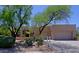 Southwestern home showcasing desert landscaping, mature trees, and a multi-car garage at 32516 N 68Th Pl, Scottsdale, AZ 85266