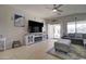 Relaxing living room with a large screen TV, stylish furnishings, and access to the outdoor living space at 709 E Dry Creek Rd, San Tan Valley, AZ 85143