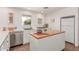 Modern kitchen with stainless steel appliances, clean white cabinets, and a butcher block island at 9623 N 34Th Pl, Phoenix, AZ 85028
