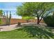 Charming backyard featuring desert landscaping, artificial turf, and mature tree for shade at 4401 E Barwick Dr, Cave Creek, AZ 85331