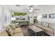 Open-concept living room with hardwood floors and stylish furnishings leading into the kitchen at 4554 E Coyote Wash Dr, Cave Creek, AZ 85331
