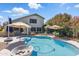 Inviting backyard with a swimming pool, patio umbrellas, and lush greenery, perfect for entertaining at 4554 E Coyote Wash Dr, Cave Creek, AZ 85331