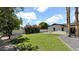 Expansive backyard features lush green grass and a landscape-bordered patio, great for outdoor entertaining at 5109 E Blanche Dr, Scottsdale, AZ 85254