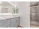 Modern bathroom features quartz counters, sleek grey cabinets, and a glass-enclosed tile shower at 5721 W Palo Verde Ave, Glendale, AZ 85302