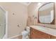 Bathroom featuring a toilet, vanity and sink with mirror, towels, and a glass shower door at 8931 W Alex Ave, Peoria, AZ 85382