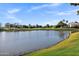 Scenic view of the community pond surrounded by lush landscaping and mature trees at 896 N Kingston St, Gilbert, AZ 85233