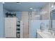 Bathroom featuring a walk-in shower, storage cabinets, and modern fixtures creates a spa-like retreat at 17 W Vernon Ave # 31, Phoenix, AZ 85003