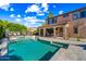 Outdoor pool and covered patio with seating, overlooking the manicured backyard at 2282 E Zion Way, Chandler, AZ 85249